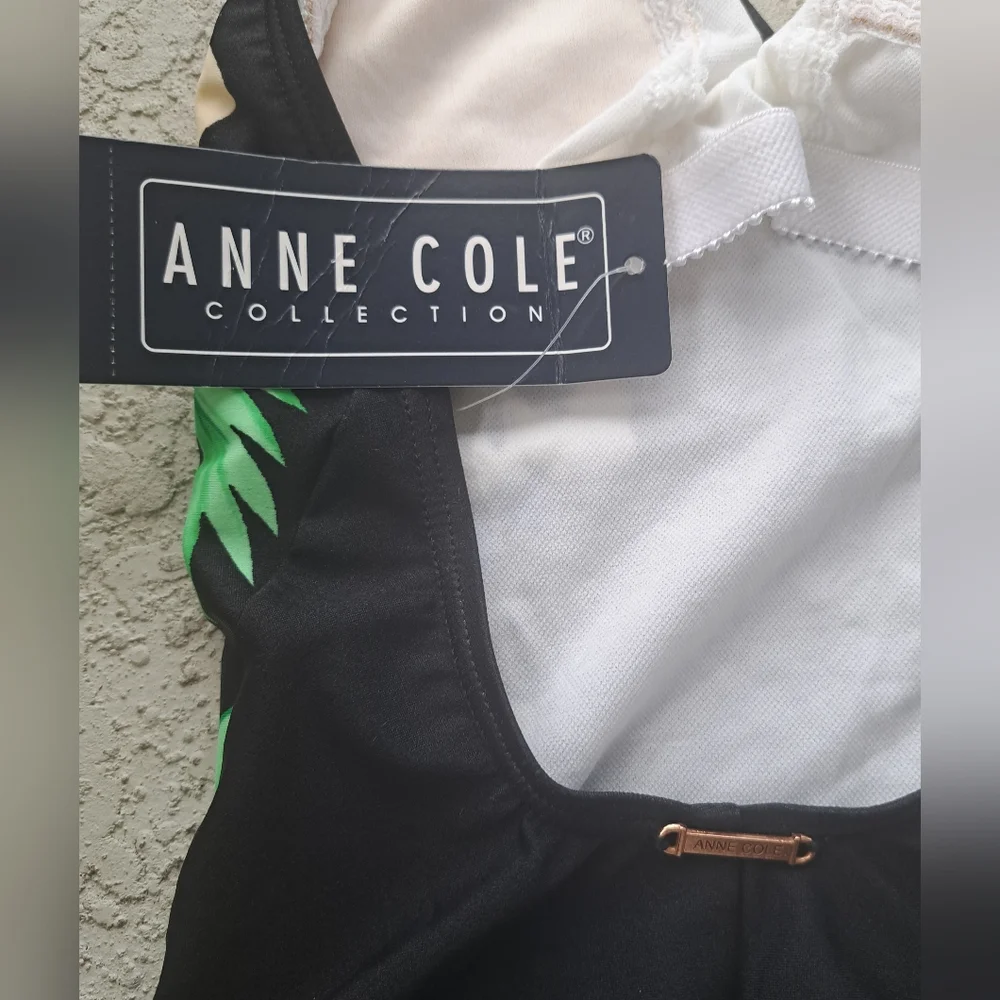 Vintage Anne Cole Black Floral Halter One-Piece Swimsuit